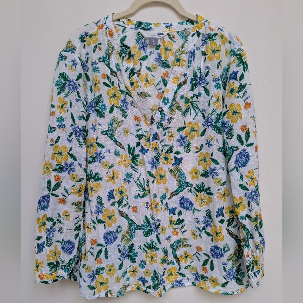 NEW Old Navy Bird Of Paradise Tropical Cotton Linen Blend Blouse Size Large